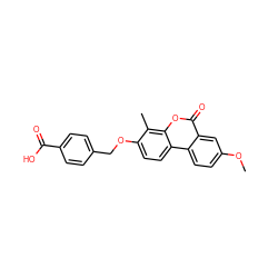 COc1ccc2c(c1)c(=O)oc1c(C)c(OCc3ccc(C(=O)O)cc3)ccc12 ZINC000002106989