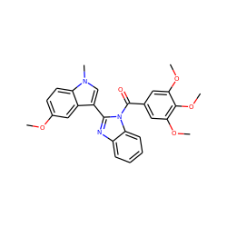 COc1ccc2c(c1)c(-c1nc3ccccc3n1C(=O)c1cc(OC)c(OC)c(OC)c1)cn2C ZINC000473102976