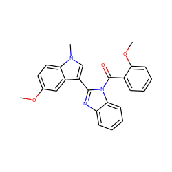 COc1ccc2c(c1)c(-c1nc3ccccc3n1C(=O)c1ccccc1OC)cn2C ZINC000473105554