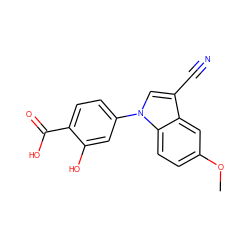 COc1ccc2c(c1)c(C#N)cn2-c1ccc(C(=O)O)c(O)c1 ZINC000118569417