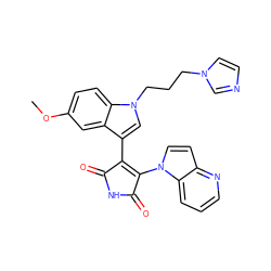 COc1ccc2c(c1)c(C1=C(n3ccc4ncccc43)C(=O)NC1=O)cn2CCCn1ccnc1 ZINC000043079859