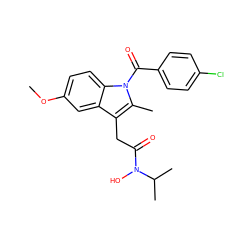 COc1ccc2c(c1)c(CC(=O)N(O)C(C)C)c(C)n2C(=O)c1ccc(Cl)cc1 ZINC000000597245