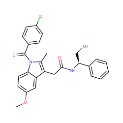 COc1ccc2c(c1)c(CC(=O)N[C@@H](CO)c1ccccc1)c(C)n2C(=O)c1ccc(Cl)cc1 ZINC000013441210