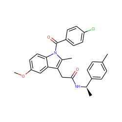 COc1ccc2c(c1)c(CC(=O)N[C@H](C)c1ccc(C)cc1)c(C)n2C(=O)c1ccc(Cl)cc1 ZINC000013809391