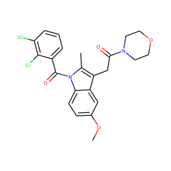 COc1ccc2c(c1)c(CC(=O)N1CCOCC1)c(C)n2C(=O)c1cccc(Cl)c1Cl ZINC000026376622