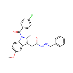 COc1ccc2c(c1)c(CC(=O)NNCc1ccccc1)c(C)n2C(=O)c1ccc(Cl)cc1 ZINC000013809425