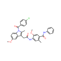 COc1ccc2c(c1)c(CC(=O)Nc1cc(C)c(C(=O)Nc3ccccc3)cc1OC)c(C)n2C(=O)c1ccc(Cl)cc1 ZINC000026725498