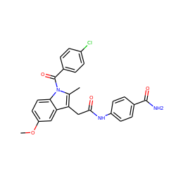 COc1ccc2c(c1)c(CC(=O)Nc1ccc(C(N)=O)cc1)c(C)n2C(=O)c1ccc(Cl)cc1 ZINC000013809407