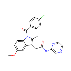 COc1ccc2c(c1)c(CC(=O)Nc1cnccn1)c(C)n2C(=O)c1ccc(Cl)cc1 ZINC000012352451