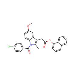 COc1ccc2c(c1)c(CC(=O)Oc1cccc3ccccc13)c(C)n2C(=O)c1ccc(Cl)cc1 ZINC000026721855