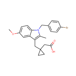 COc1ccc2c(c1)c(CC1(CC(=O)O)CC1)c(C)n2Cc1ccc(Br)cc1 ZINC000001486412