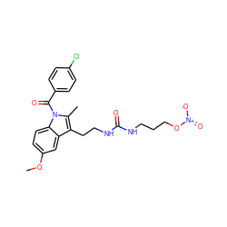 COc1ccc2c(c1)c(CCNC(=O)NCCCO[N+](=O)[O-])c(C)n2C(=O)c1ccc(Cl)cc1 ZINC000028862793