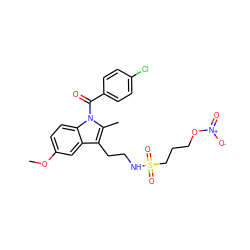 COc1ccc2c(c1)c(CCNS(=O)(=O)CCCO[N+](=O)[O-])c(C)n2C(=O)c1ccc(Cl)cc1 ZINC000028862795