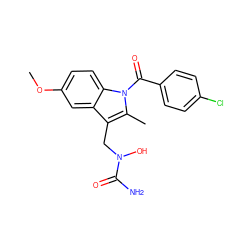 COc1ccc2c(c1)c(CN(O)C(N)=O)c(C)n2C(=O)c1ccc(Cl)cc1 ZINC000029393791