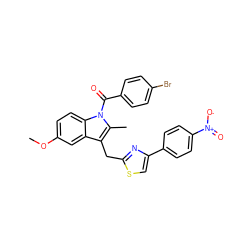 COc1ccc2c(c1)c(Cc1nc(-c3ccc([N+](=O)[O-])cc3)cs1)c(C)n2C(=O)c1ccc(Br)cc1 ZINC000028762025