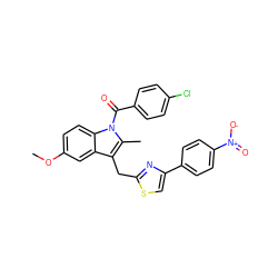 COc1ccc2c(c1)c(Cc1nc(-c3ccc([N+](=O)[O-])cc3)cs1)c(C)n2C(=O)c1ccc(Cl)cc1 ZINC000028761105