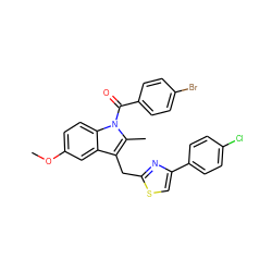 COc1ccc2c(c1)c(Cc1nc(-c3ccc(Cl)cc3)cs1)c(C)n2C(=O)c1ccc(Br)cc1 ZINC000028761943