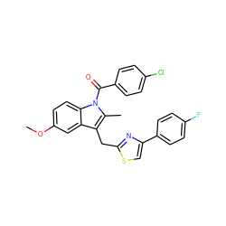 COc1ccc2c(c1)c(Cc1nc(-c3ccc(F)cc3)cs1)c(C)n2C(=O)c1ccc(Cl)cc1 ZINC000001894682