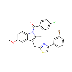 COc1ccc2c(c1)c(Cc1nc(-c3cccc(Br)c3)cs1)c(C)n2C(=O)c1ccc(Cl)cc1 ZINC000028759906