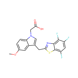 COc1ccc2c(c1)c(Cc1nc3c(F)c(F)cc(F)c3s1)cn2CC(=O)O ZINC000011536157