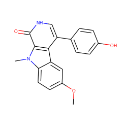 COc1ccc2c(c1)c1c(-c3ccc(O)cc3)c[nH]c(=O)c1n2C ZINC000040393382