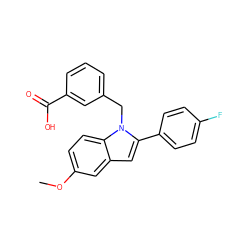 COc1ccc2c(c1)cc(-c1ccc(F)cc1)n2Cc1cccc(C(=O)O)c1 ZINC000169701319