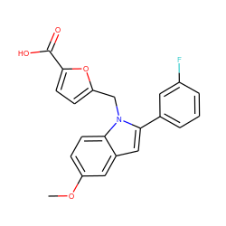 COc1ccc2c(c1)cc(-c1cccc(F)c1)n2Cc1ccc(C(=O)O)o1 ZINC000169701314