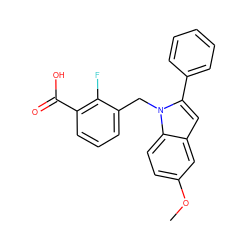 COc1ccc2c(c1)cc(-c1ccccc1)n2Cc1cccc(C(=O)O)c1F ZINC000169701312