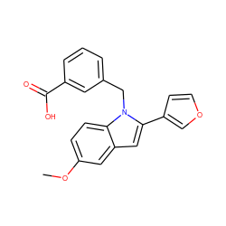 COc1ccc2c(c1)cc(-c1ccoc1)n2Cc1cccc(C(=O)O)c1 ZINC000169701309