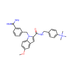 COc1ccc2c(c1)cc(C(=O)NCc1ccc([N+](C)(C)C)cc1)n2Cc1cccc(C(=N)N)c1 ZINC000013474325