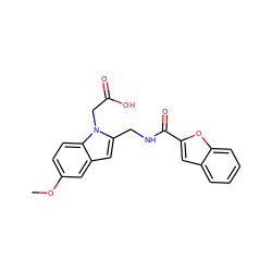 COc1ccc2c(c1)cc(CNC(=O)c1cc3ccccc3o1)n2CC(=O)O ZINC000044459905