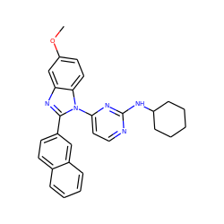 COc1ccc2c(c1)nc(-c1ccc3ccccc3c1)n2-c1ccnc(NC2CCCCC2)n1 ZINC000095586467