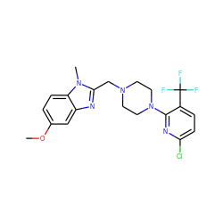 COc1ccc2c(c1)nc(CN1CCN(c3nc(Cl)ccc3C(F)(F)F)CC1)n2C ZINC000045388643