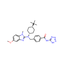 COc1ccc2c(c1)nc(N(Cc1ccc(C(=O)Nc3nnn[nH]3)cc1)[C@H]1CC[C@H](C(C)(C)C)CC1)n2C ZINC000261161576