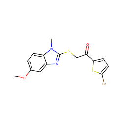 COc1ccc2c(c1)nc(SCC(=O)c1ccc(Br)s1)n2C ZINC000001194302