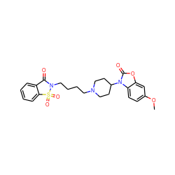 COc1ccc2c(c1)oc(=O)n2C1CCN(CCCCN2C(=O)c3ccccc3S2(=O)=O)CC1 ZINC000026494307