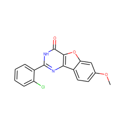 COc1ccc2c(c1)oc1c(=O)[nH]c(-c3ccccc3Cl)nc12 ZINC000084712479