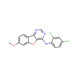 COc1ccc2c(c1)oc1c(Nc3ccc(Cl)cc3Cl)ncnc12 ZINC000095593642