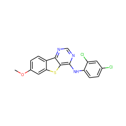 COc1ccc2c(c1)sc1c(Nc3ccc(Cl)cc3Cl)ncnc12 ZINC000095594189