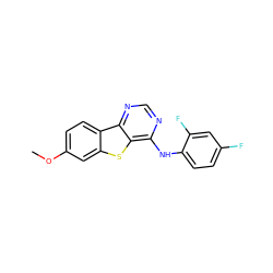 COc1ccc2c(c1)sc1c(Nc3ccc(F)cc3F)ncnc12 ZINC000095594572