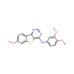 COc1ccc2c(c1)sc1c(Nc3ccc(OC)c(OC)c3)ncnc12 ZINC000095594864