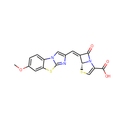 COc1ccc2c(c1)sc1nc(/C=C3/C(=O)N4C(C(=O)O)=CS[C@H]34)cn12 ZINC000013586482