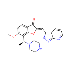 COc1ccc2c(c1[C@H](C)N1CCNCC1)O/C(=C\c1[nH]nc3ncccc13)C2=O ZINC000213959826