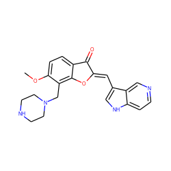 COc1ccc2c(c1CN1CCNCC1)O/C(=C\c1c[nH]c3ccncc13)C2=O ZINC000095558751