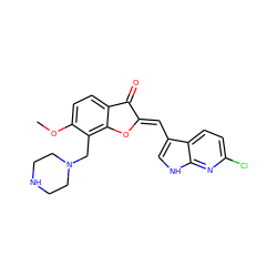 COc1ccc2c(c1CN1CCNCC1)O/C(=C\c1c[nH]c3nc(Cl)ccc13)C2=O ZINC001772656287