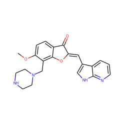 COc1ccc2c(c1CN1CCNCC1)O/C(=C\c1c[nH]c3ncccc13)C2=O ZINC000095563586