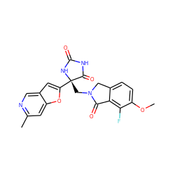 COc1ccc2c(c1F)C(=O)N(C[C@@]1(c3cc4cnc(C)cc4o3)NC(=O)NC1=O)C2 ZINC000143281590