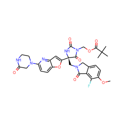 COc1ccc2c(c1F)C(=O)N(C[C@@]1(c3cc4nc(N5CCNC(=O)C5)ccc4o3)NC(=O)N(COC(=O)C(C)(C)C)C1=O)C2 ZINC000141884560