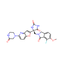 COc1ccc2c(c1F)C(=O)N(C[C@@]1(c3cc4nc(N5CCNC(=O)C5)ccc4o3)NC(=O)NC1=O)C2 ZINC000143386583