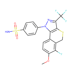 COc1ccc2c(c1F)CSc1c(C(F)(F)F)nn(-c3ccc(S(N)(=O)=O)cc3)c1-2 ZINC000028520398